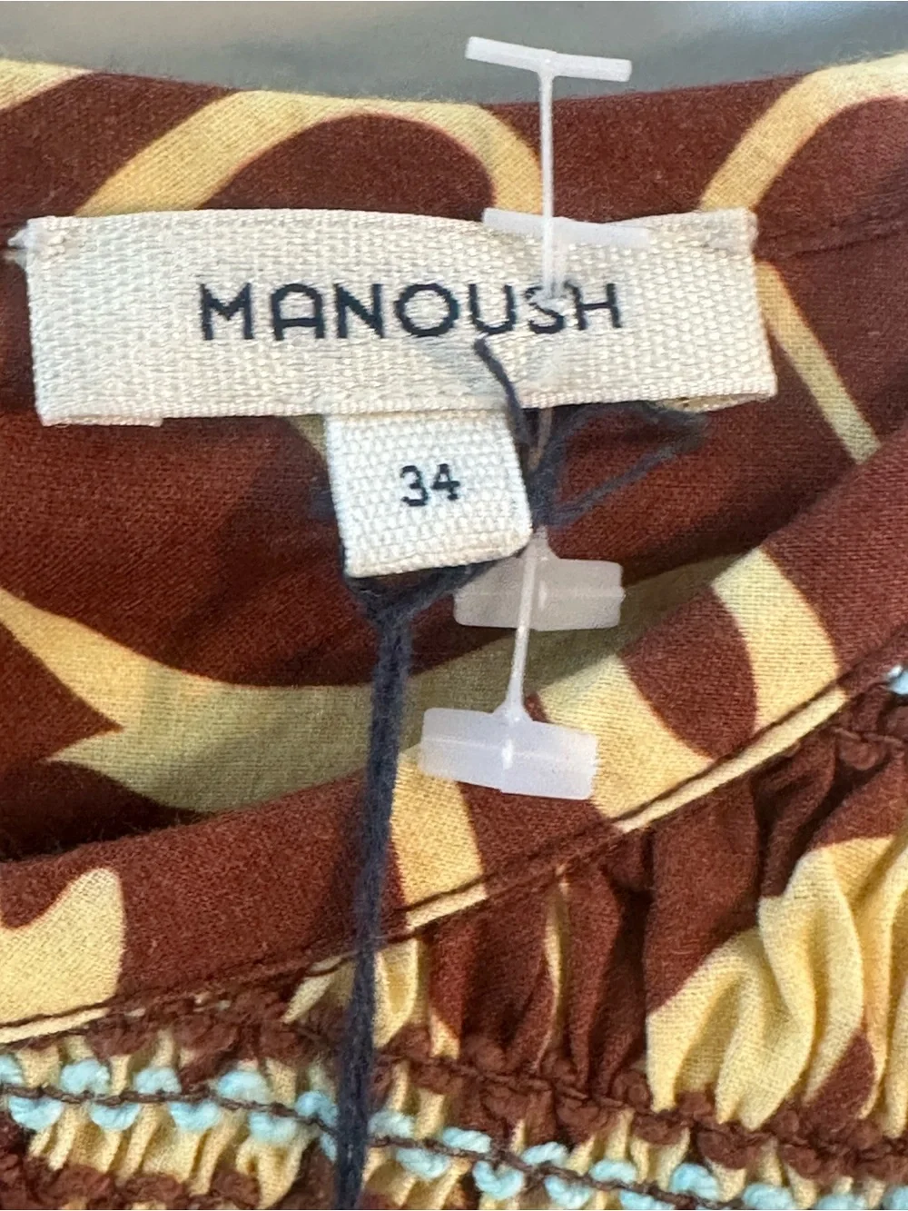 NEW MANOUSH Indian Block Print Cotton Baby Doll Luxury Dress, Size 34/4
